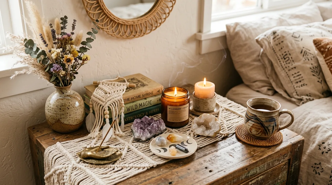 Use darker accents only where the room needs structure inspiration for a boho bedroom.
